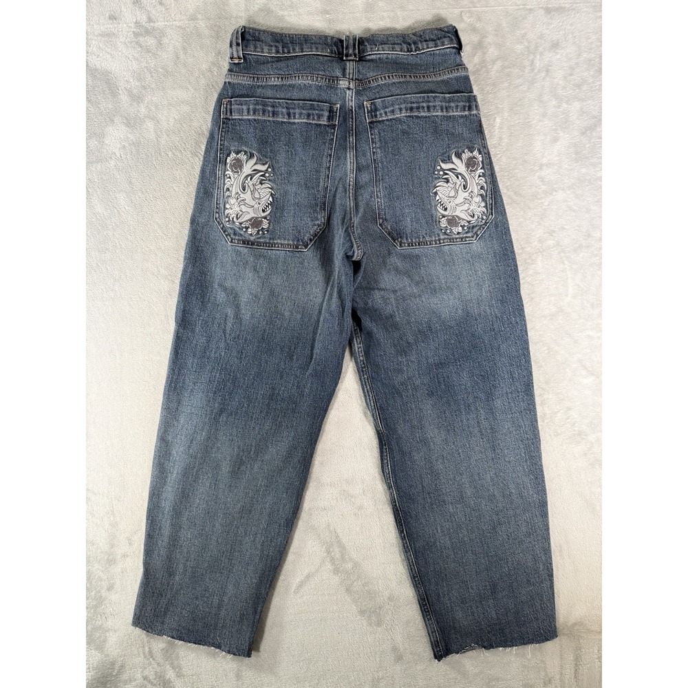 Hollister Jeans Mens 28x30 Actual 28x27 Baggy Skater Raw Hem Embroidered Pockets